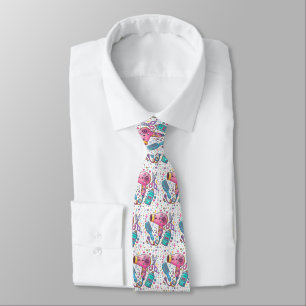 Cute Hair Stylist Tools in Kawaii Art Style Neck Tie