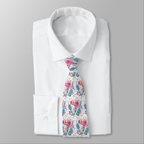 Cute Hair Stylist Tools in Kawaii Art Style Neck Tie