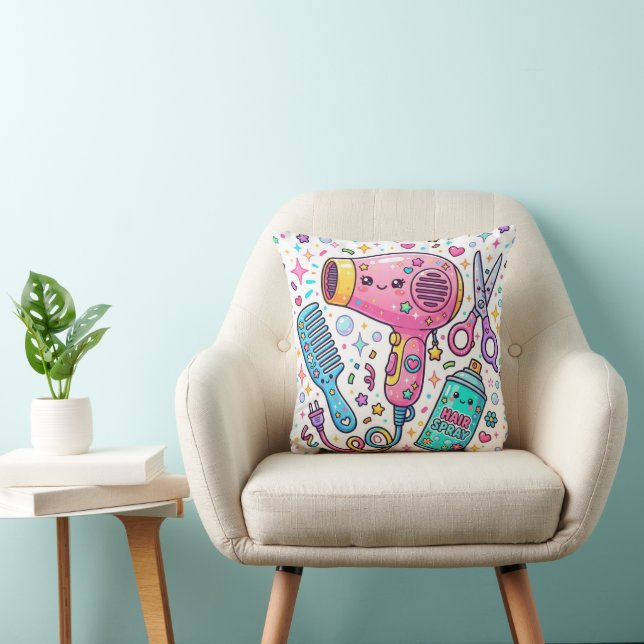 Cute Hair Stylist Tools Throw Pillow (Chair)