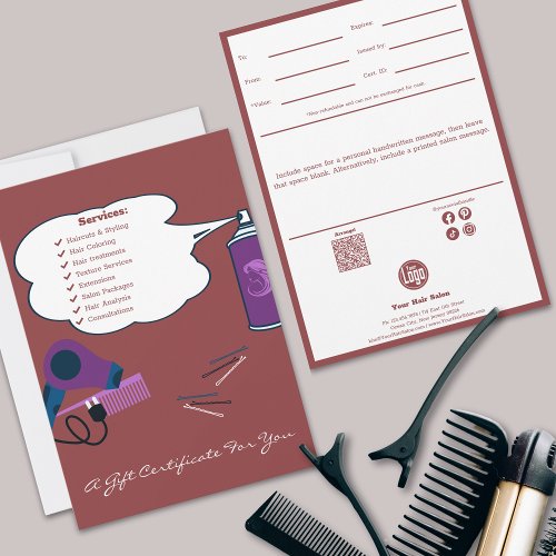 Cute Hair Tools Salon Gift Certificate Flat Card