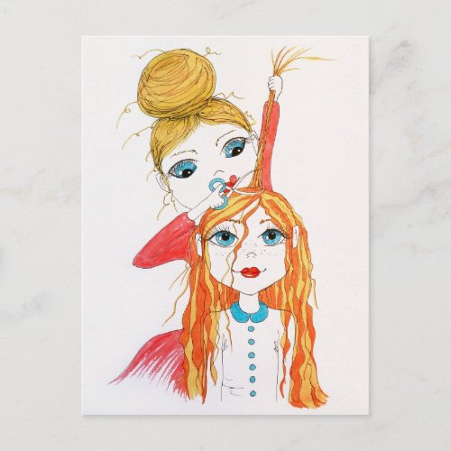 Cute Haircut Whimsical Art Illustration Postcard