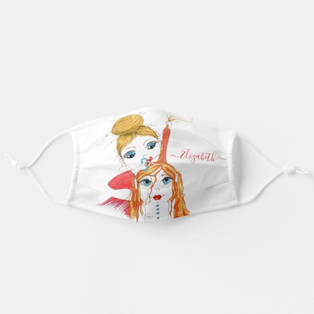 Cute Haircut Whimsical Illustration Personalized Adult Cloth Face Mask (Front, Unfolded)