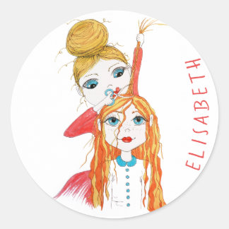 Cute Haircut Whimsical Illustration Personalized Classic Round Sticker