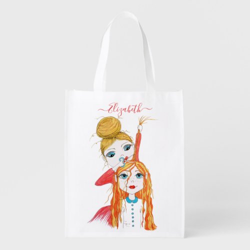 Cute Haircut Whimsical Illustration Personalized Grocery Bag