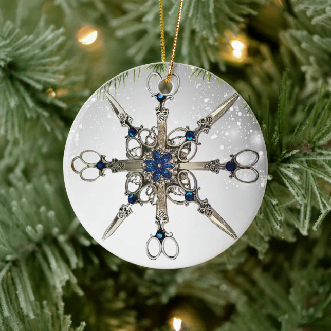 Cute Hairdresser hair stylist Snowflake scissors Ceramic Ornament | Zazzle