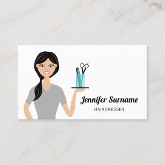 Cute Hairdresser Woman Illustration Hair Stylist Business Card