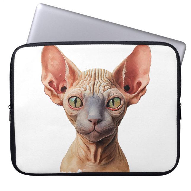 CUTE HAIRLESS SPHYNX CAT FACE LAPTOP SLEEVE (Front)