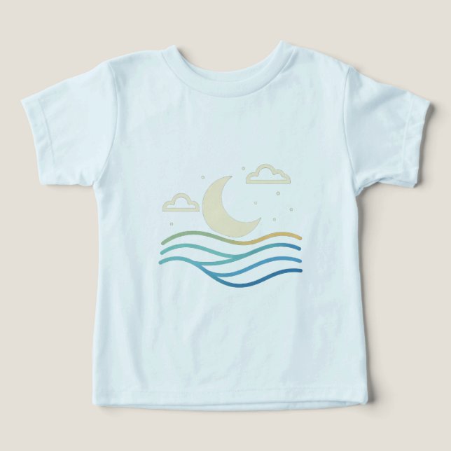 Cute Half Moon & Waves – Minimal Night Design for  Toddler T-shirt (Design Front)