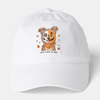 Cute Half Skeleton Half Pumpkin Dog Halloween Colo Hat