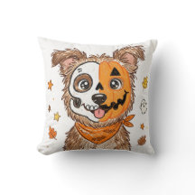 Cute Half Skeleton Half Pumpkin Dog Halloween Colo