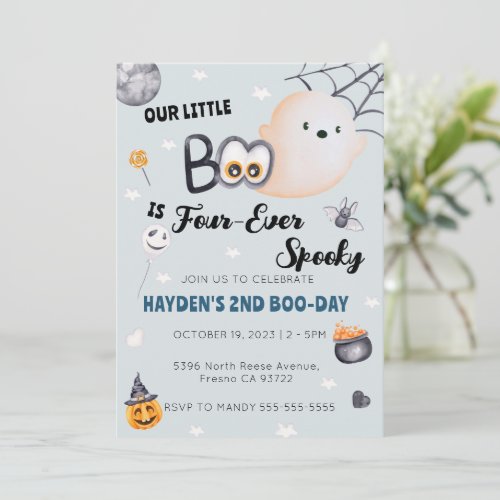 Cute Halloween 4th Birthday Boy Four Ever Spooky Invitation