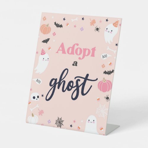 Cute Halloween Adopt A Ghost Birthday Party Decor Pedestal Sign