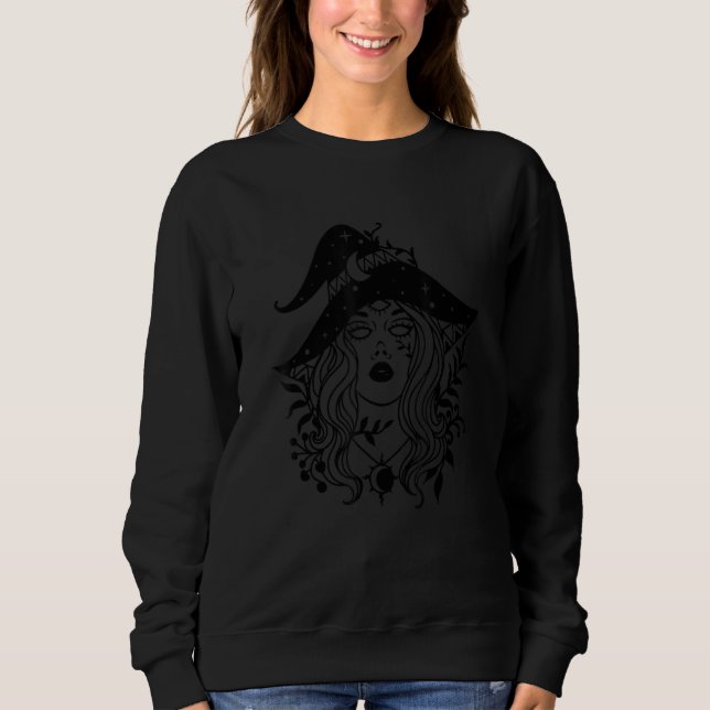 Cute Halloween Aesthetic Witch Face With Hat And F Sweatshirt (Front)