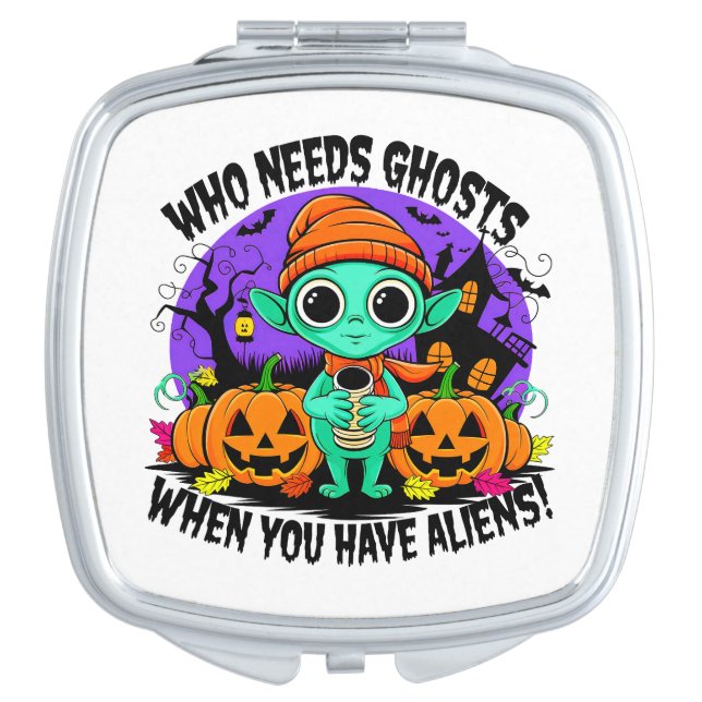 Cute Halloween Alien Design for Spooky Fun! Compact Mirror (Front)
