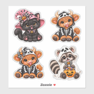 Cute Halloween Animal Sticker Sheet | Highland Cow