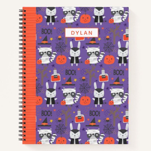 Cute Halloween Animals Purple Personalized Sketch Notebook (Front)