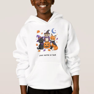 Cute Halloween Animals - Witch Black Cat Owl Fox P Hoodie