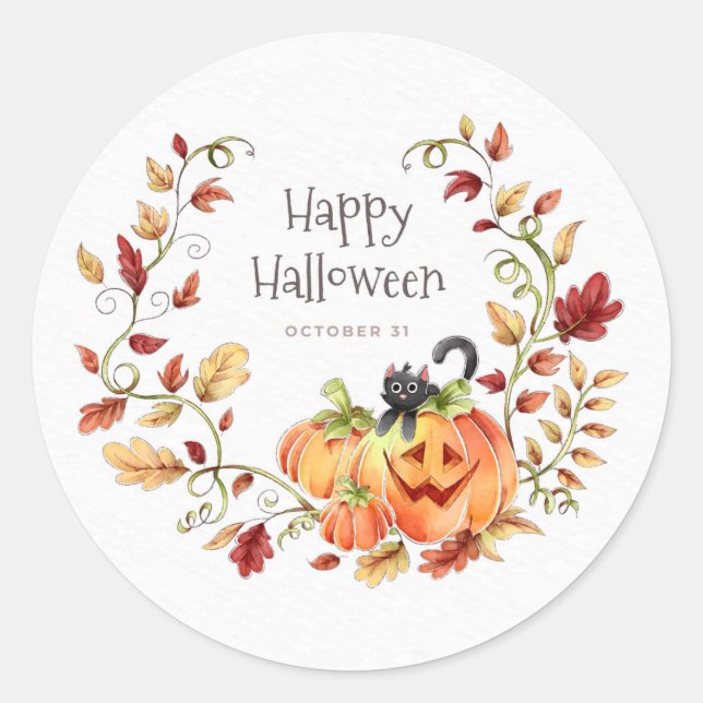 Cute Halloween Autumn Foliage Classic Round Sticker (Front)