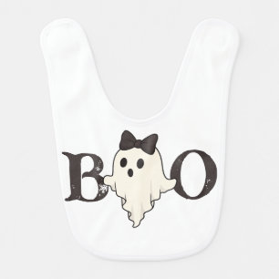 Cute Halloween Baby Bib – "Boo" Ghost with Bow