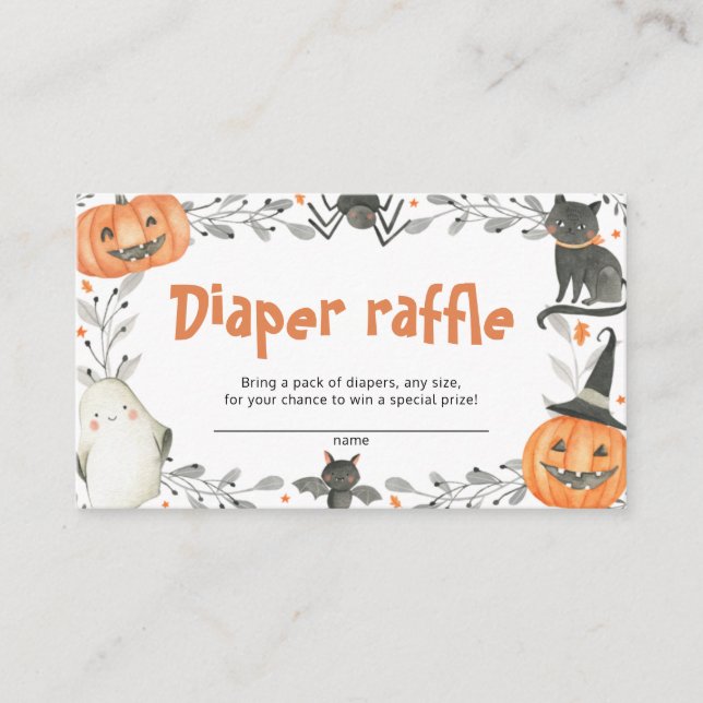 Cute Halloween Baby Shower Diaper Raffle Cards (Front)