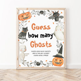 Cute Halloween Baby Shower Guess how many Ghosts Poster