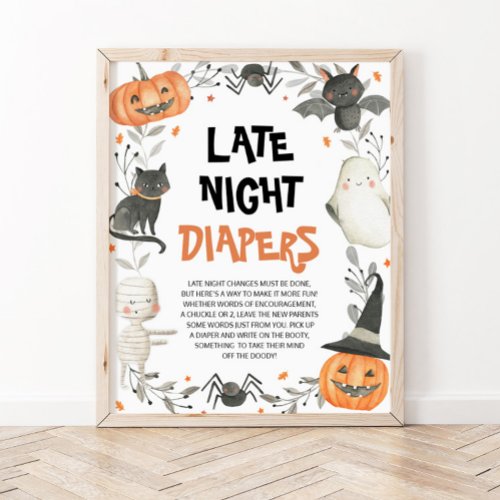 Cute Halloween Baby Shower Late Night Diapers Sign