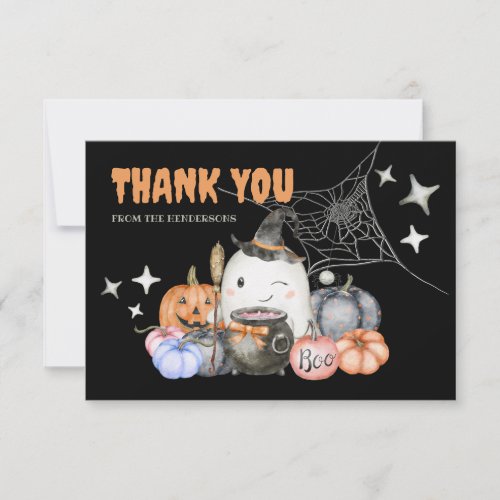 Cute Halloween Baby Shower Pumpkin Little Boo Flat Thank You Card