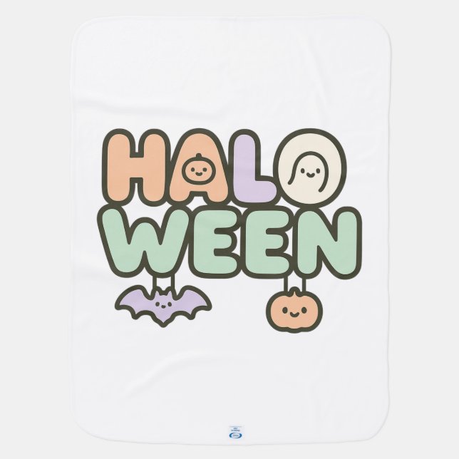 Cute Halloween Bat and Pumpkin Motif Baby Blanket (Back)