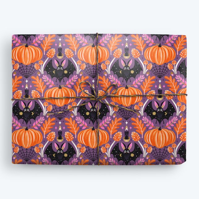 Cute Halloween Bat and Pumpkin Wrapping Paper (Creator Uploaded)