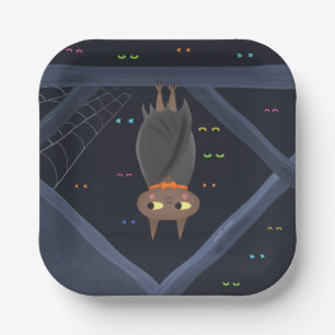 Cute Halloween Bat Black and Orange Paper Plates