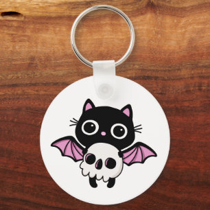 Cute Halloween Bat Cat - Purr-fectly Spooky Pun Keychain