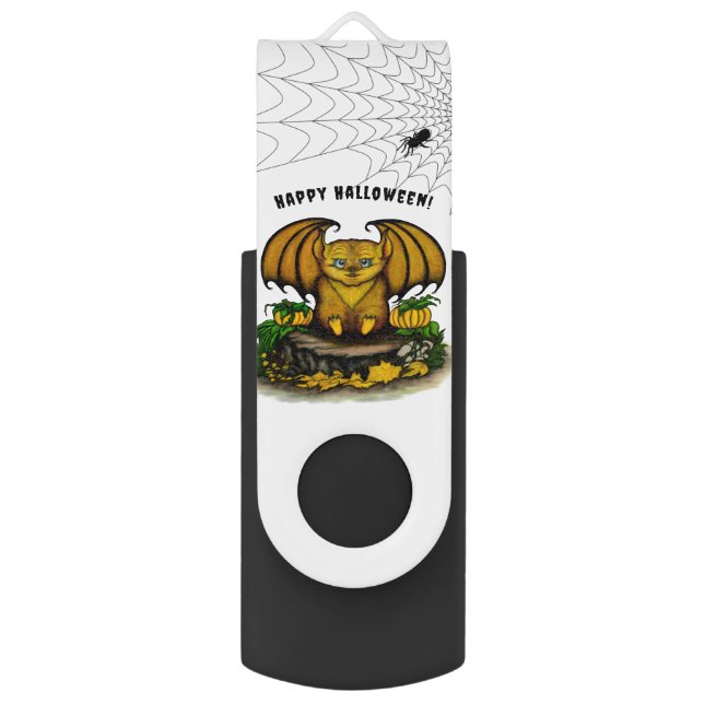 Cute Halloween Bat Flash Drive (Back (Vertical))