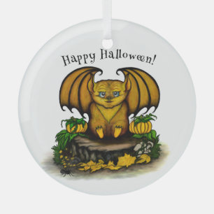 Cute Halloween Bat Glass Ornament