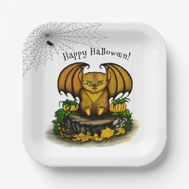  Cute Halloween Bat Paper Plates (Front)