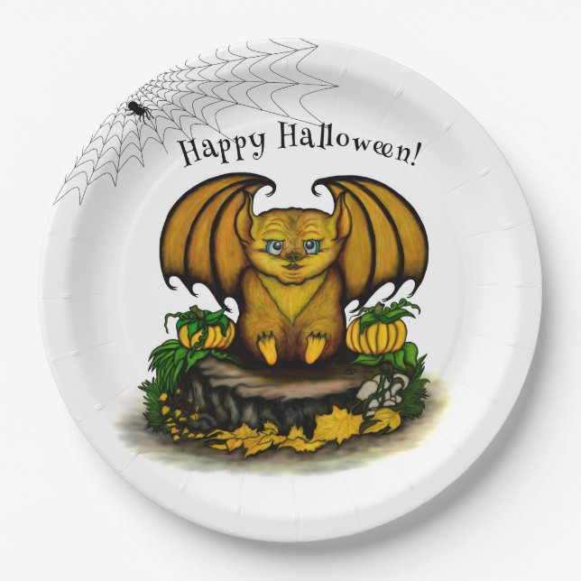  Cute Halloween Bat Paper Plates (Front)