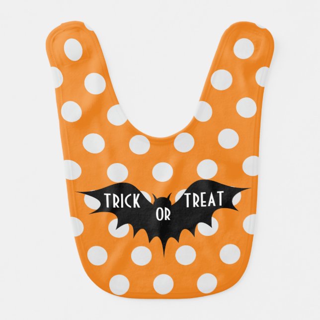 Cute Halloween Bat Pattern with Orange Polka Dots Baby Bib (Front)