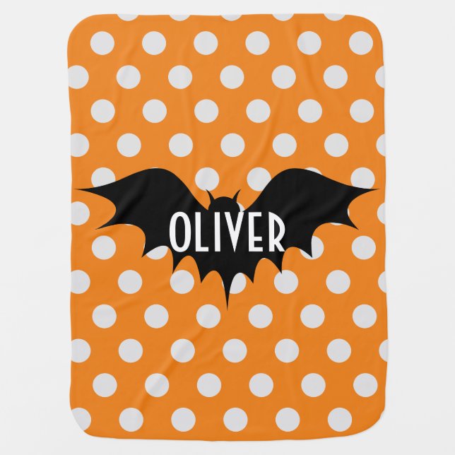 Cute Halloween Bat Pattern with Orange Polka Dots Baby Blanket (Front)