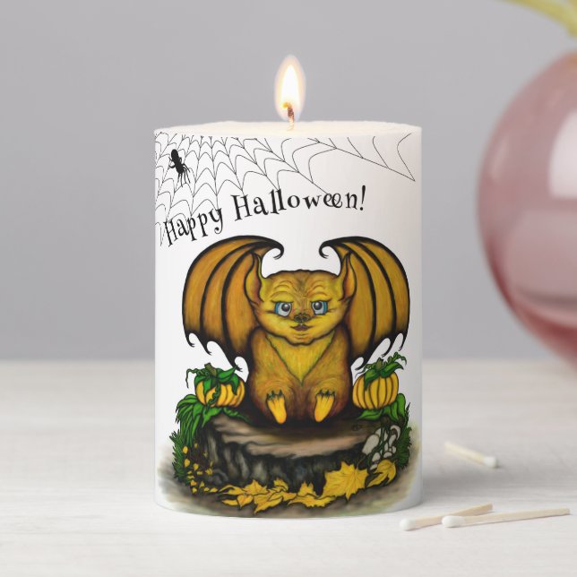 Cute Halloween Bat Pillar Candle (In Situ)