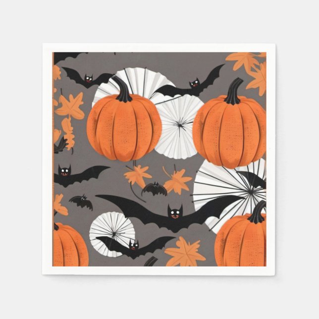 Cute Halloween Bat & Pumpkin Party Napkins (Front)