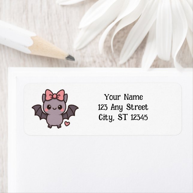 Cute halloween bat with pink bow label (Insitu)