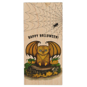 Cute Halloween Bat Wood Flash Drive