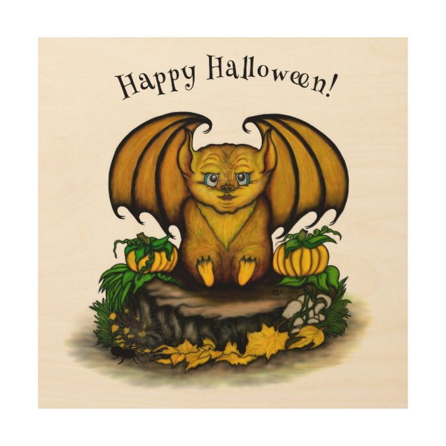  Cute Halloween Bat Wood Wall Art (Front)
