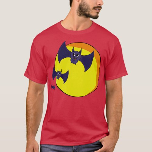 Cute Halloween Bats and a beautiful full moon T_Shirt