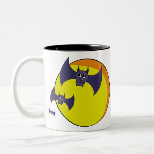 Cute Halloween Bats and a beautiful full moon Two_Tone Coffee Mug