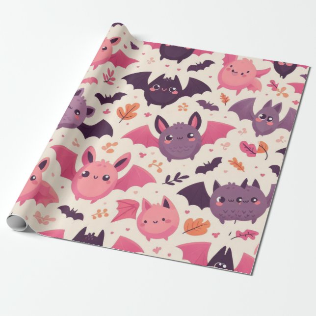 Cute Halloween Bats Pattern Wrapping Paper (Unrolled)