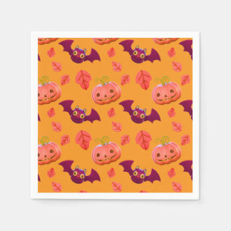 Cute Halloween Bats Pumpkins Orange Pattern Napkins