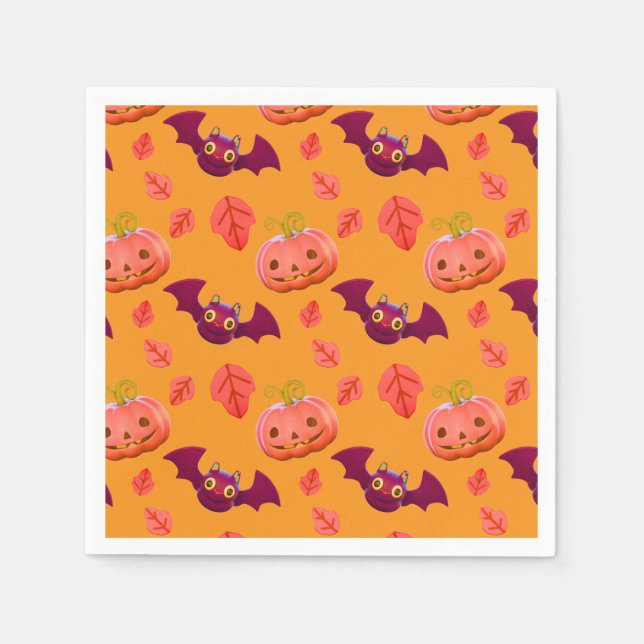 Cute Halloween Bats Pumpkins Orange Pattern Napkins (Front)