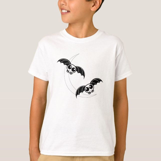 Cute Halloween Bats With Moon T-Shirt (Front)