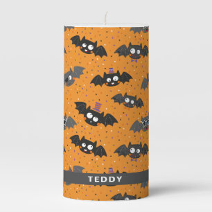 Cute Halloween Bats with Sunglasses and Hats Pillar Candle