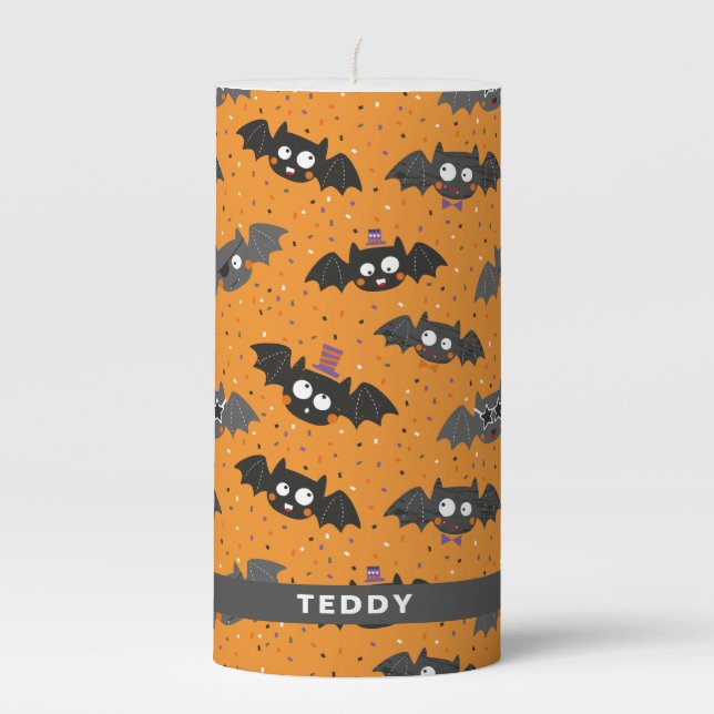 Cute Halloween Bats with Sunglasses and Hats Pillar Candle (Front)